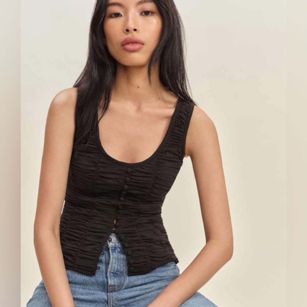 Reformation Black Ruched Button-Front Tank - Picture 2 of 13